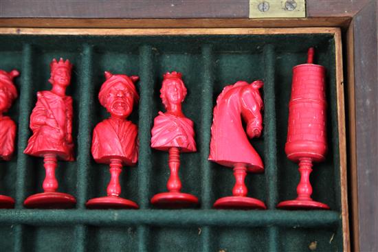 An 18th century French carved ivory Dieppe figural chess set,